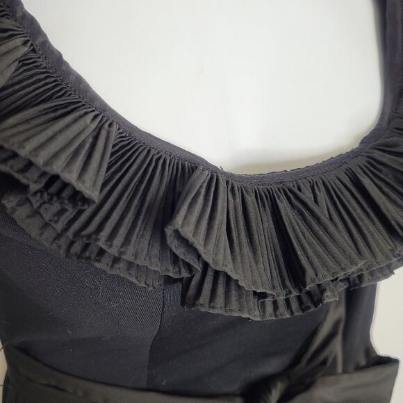 VINTAGE 60s dress black ruffle long sleeve scoop neck midi S - Picture 4 of 11